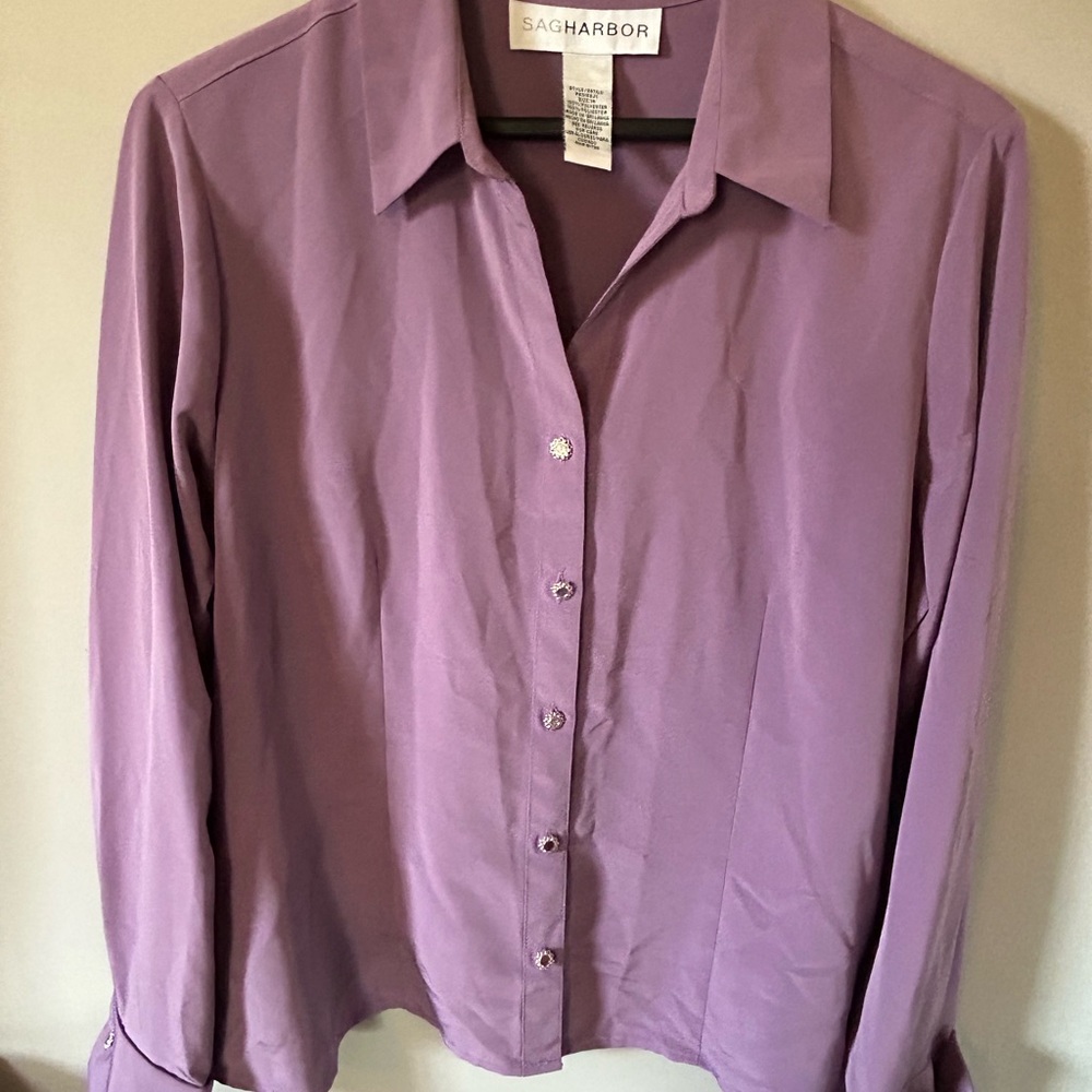 Sag Harbor Mauve Long-Sleeve Button-Down Shirt